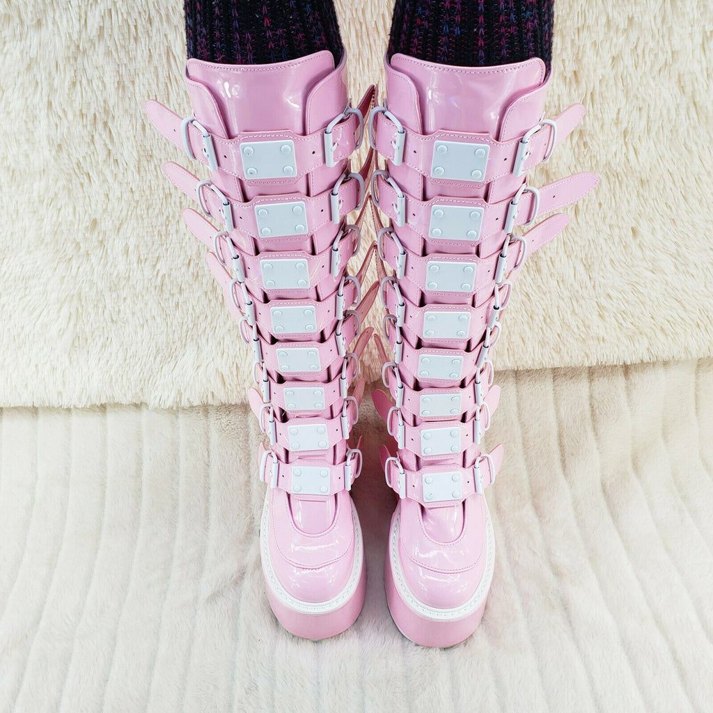 Trinity Swing 815 Pink Hologram Patent Goth Knee Boot 5.5" Platform In House NY - Totally Wicked Footwear