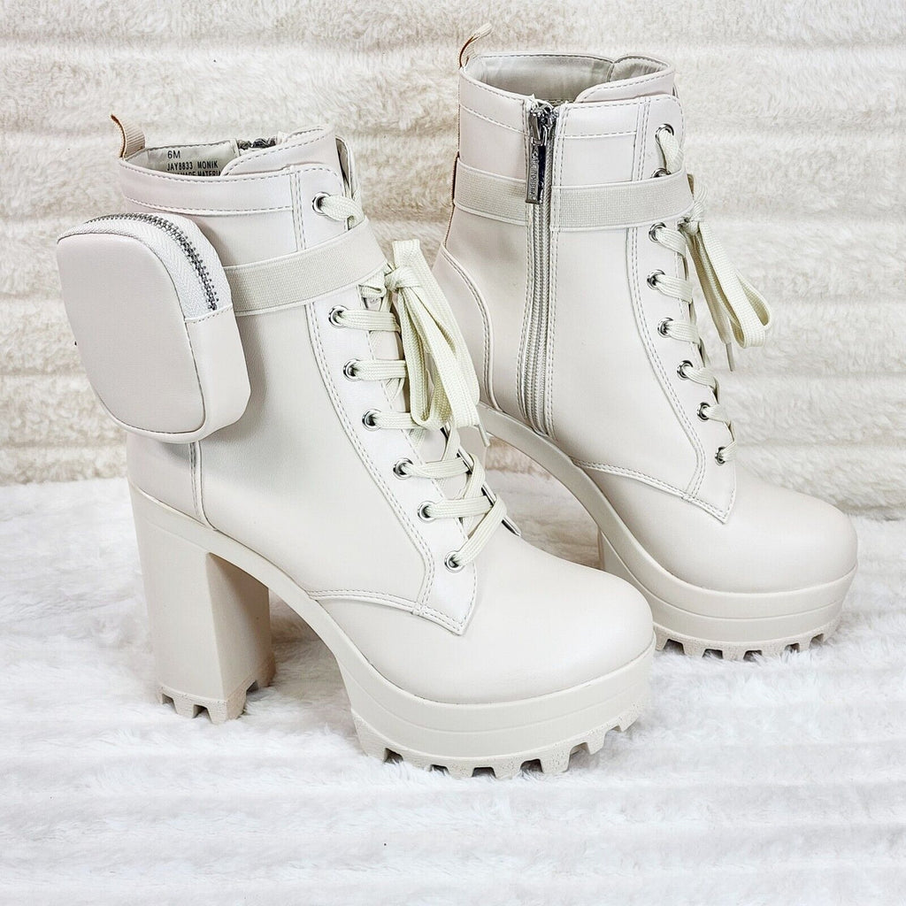 Secrets Nude Chunky Block Heel Side Purse/Pouch Ankle Boots Brand New - Totally Wicked Footwear