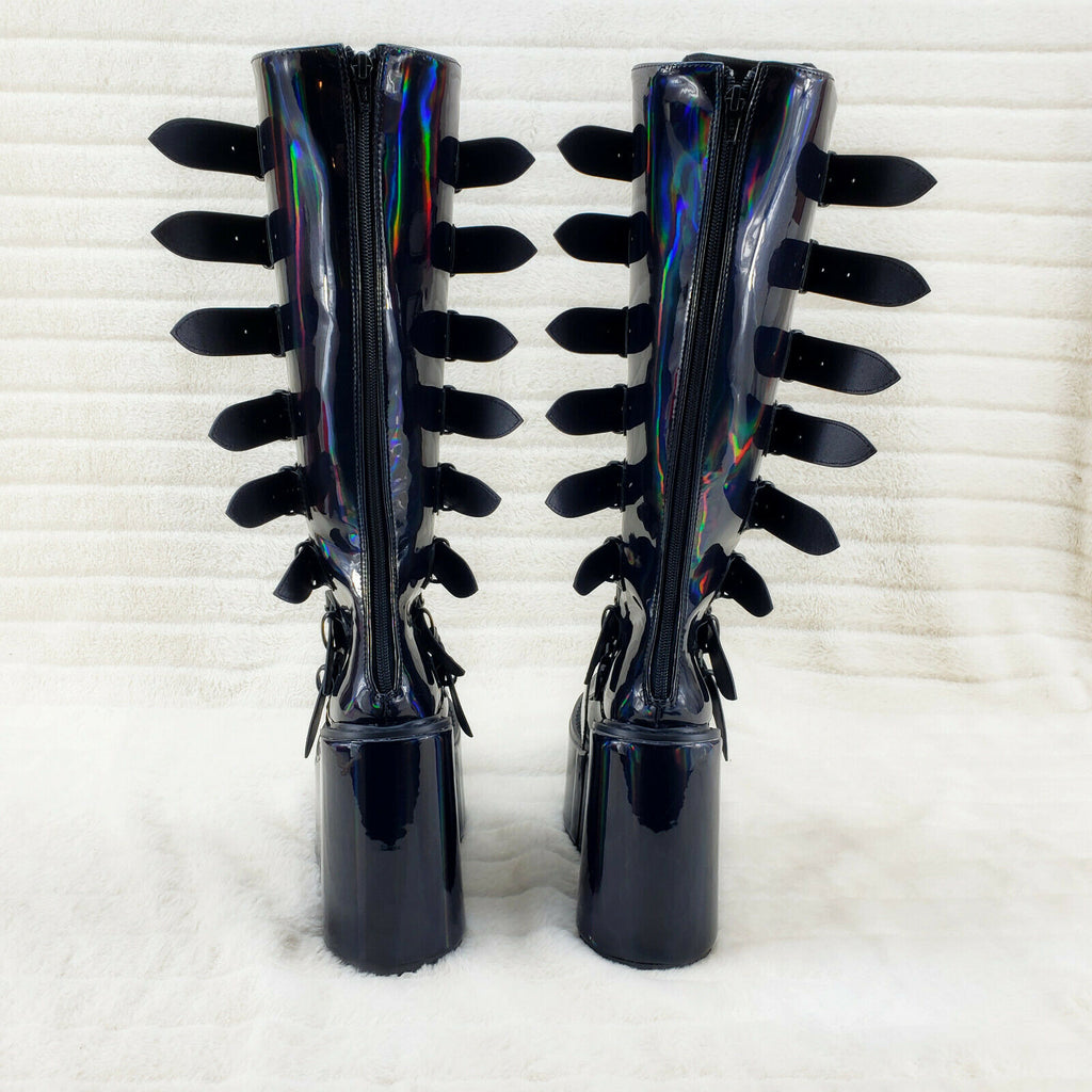 Swing 815 Black Oil Slick hologram Goth Punk Knee Boot 5.5" Platform In House - Totally Wicked Footwear