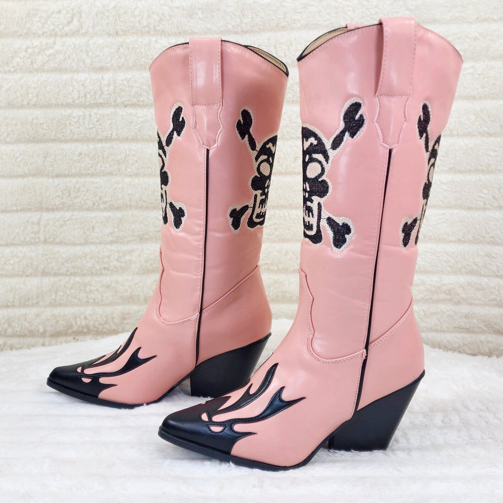 Ghost Rider Embroidered Skull & Bones Cowboy Western Cowgirl Boots New - Totally Wicked Footwear