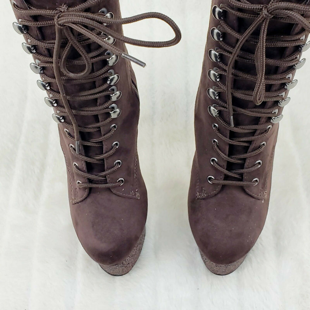 Adore 1020FSMG Brown Mocha V Suede & Glitter 7" High Heel Platform Ankle Boot NY - Totally Wicked Footwear
