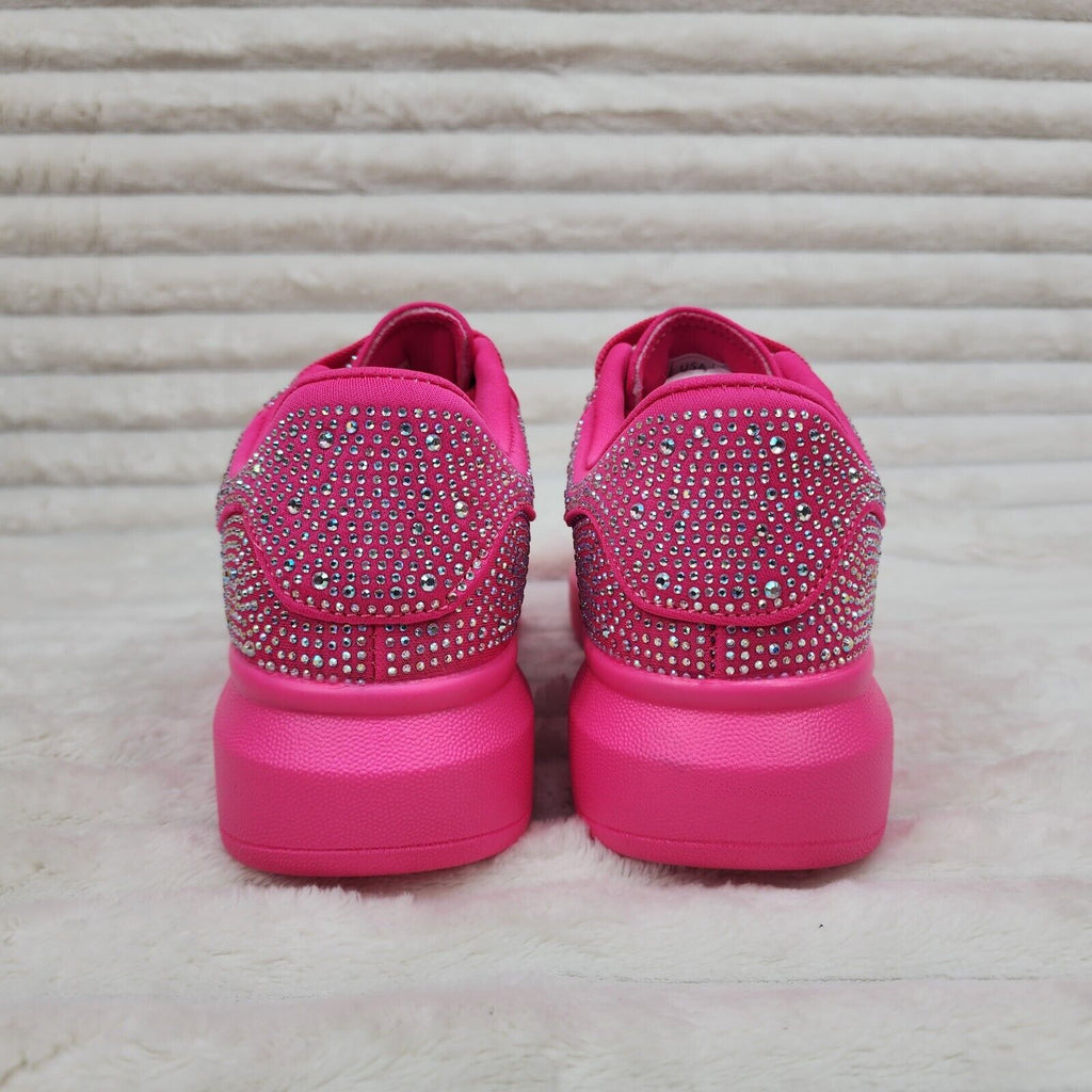 Cush Baby Bright Pink Fuchsia Rhinestone Sneakers Tennis Shoes - Totally Wicked Footwear