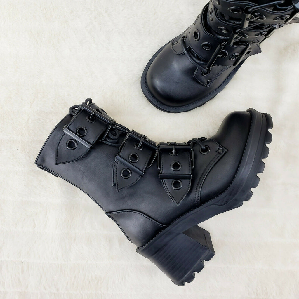 Bratty 118 Buckle Strap Biker Goth Punk Lace Up Ankle Boots In House NY - Totally Wicked Footwear