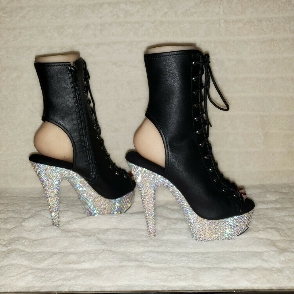 Bejeweled 1016 Rhinestone Platform Open Lace Up Ankle Boots High Heels IN HOUSE - Totally Wicked Footwear