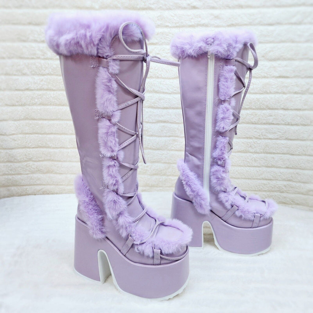 Demonia 311 Camel Stacked Pastel Purple Lilac Platform Goth Punk Knee Boots NY - Totally Wicked Footwear