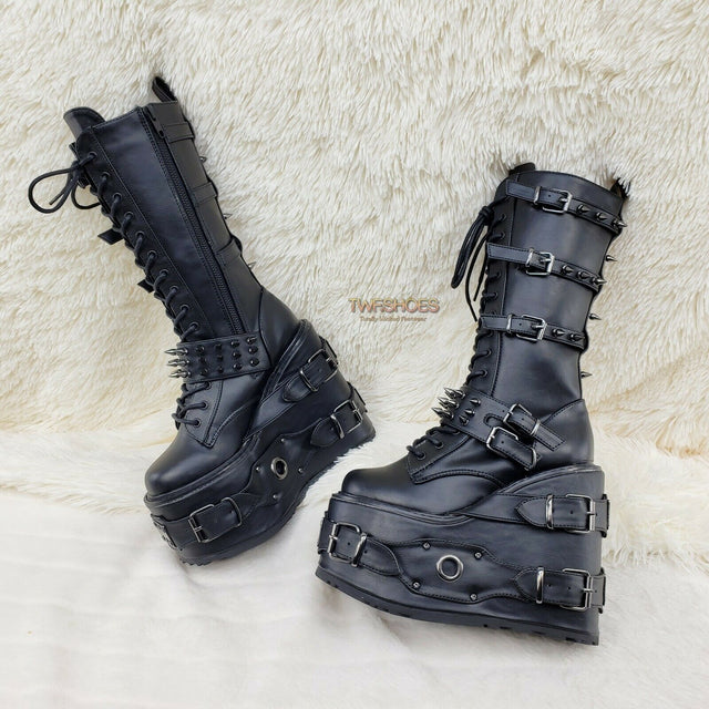 Swing 327 Black Knee Boot 5.5" Platform Studs & Spikes Goth Rave Boot Restock NY - Totally Wicked Footwear