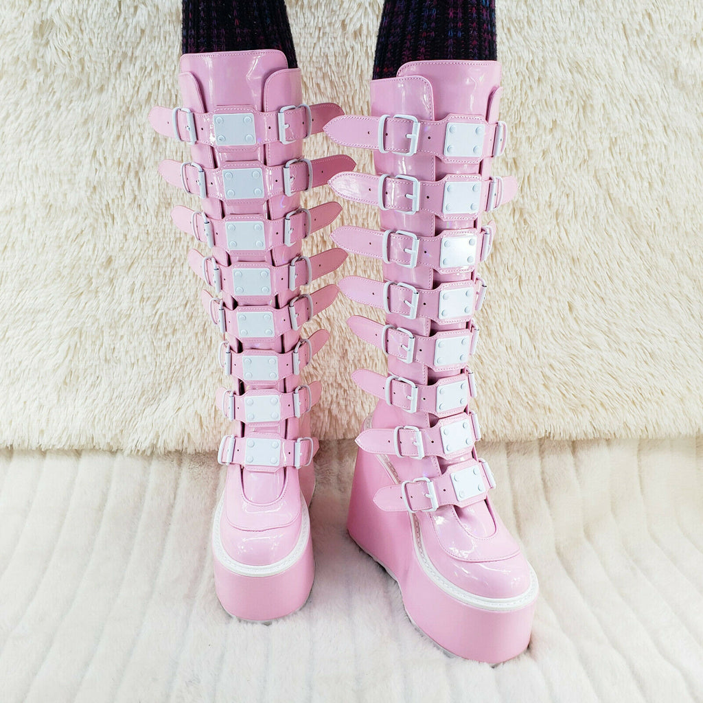 Trinity Swing 815 Pink Hologram Patent Goth Knee Boot 5.5" Platform In House NY - Totally Wicked Footwear