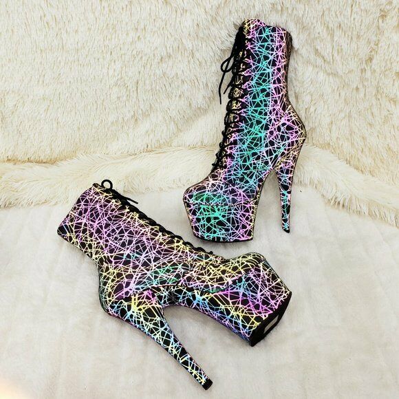 Adore 1020REFL Geo Reflective Upper Platform 7" High Heel Ankle Boots NY - Totally Wicked Footwear