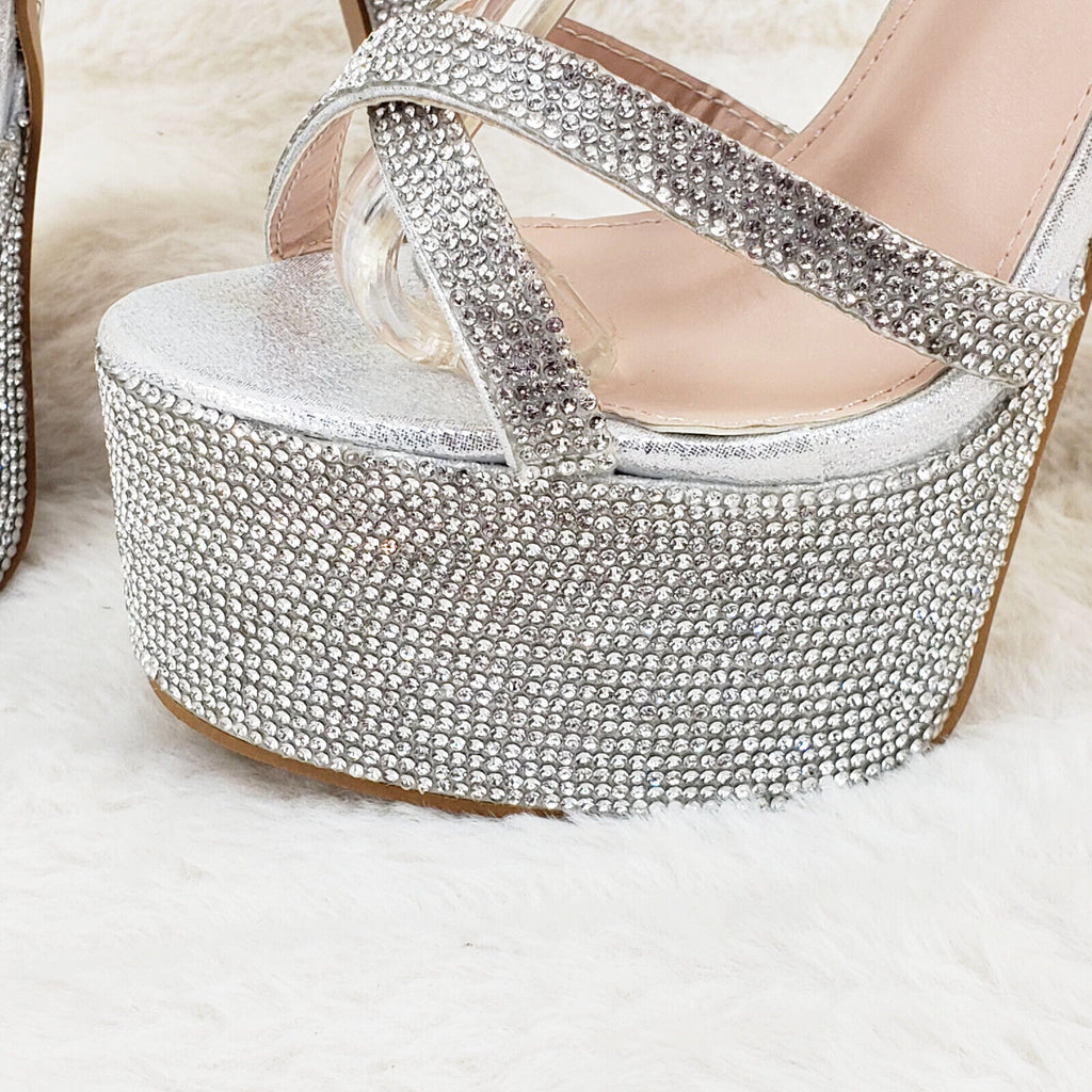 Bejeweled Pioneer Silver Sparkling Rhinestone Platform 6.5" Heels Shoes - Totally Wicked Footwear