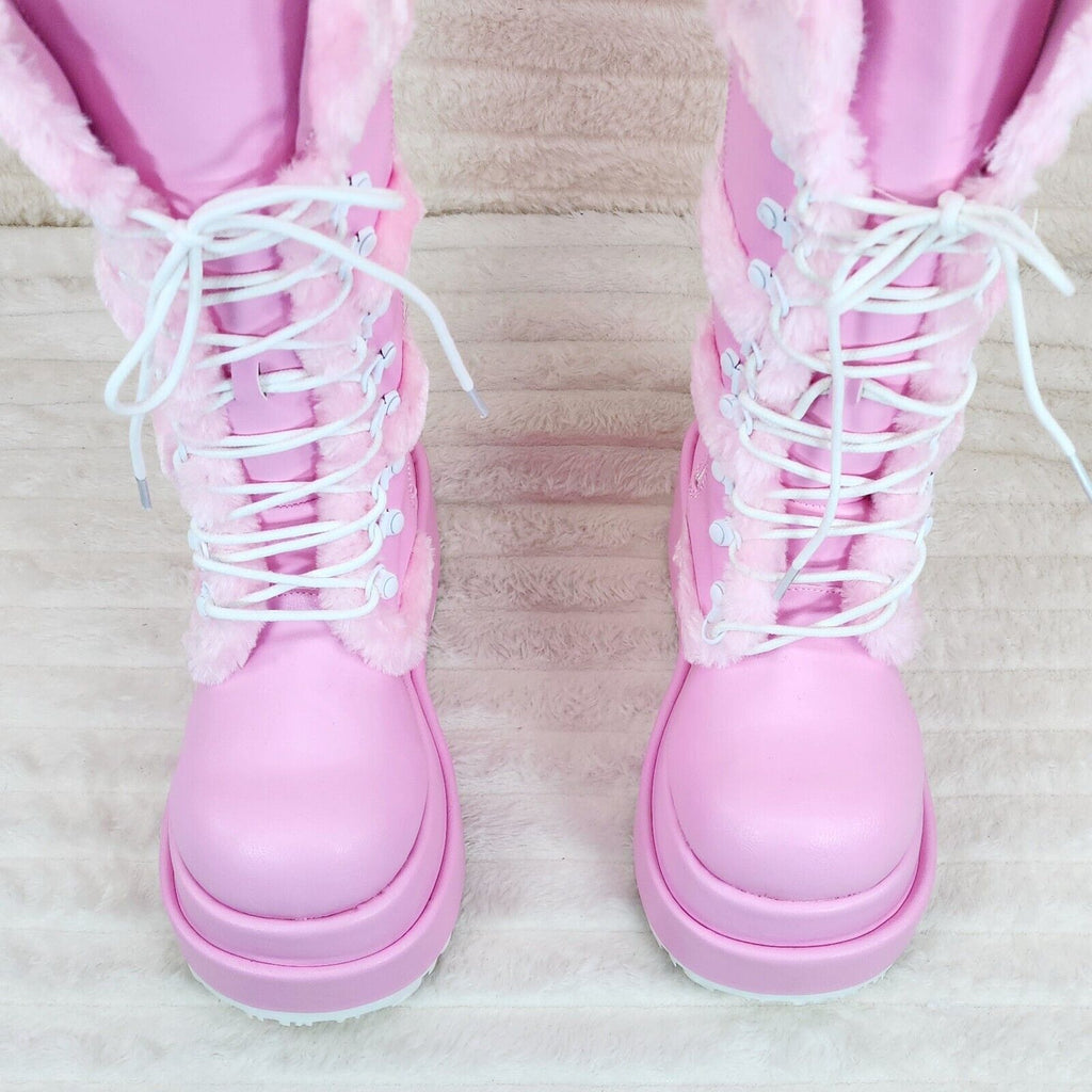 Bear 202 Pink Faux Fur / V Leather Platform Goth Punk Calf Boots NY Stomper - Totally Wicked Footwear