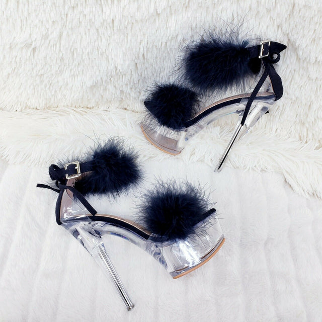 Black Marabou Feather Platform Shoes Sandals 6" High Heel Sandals Shoes - Totally Wicked Footwear