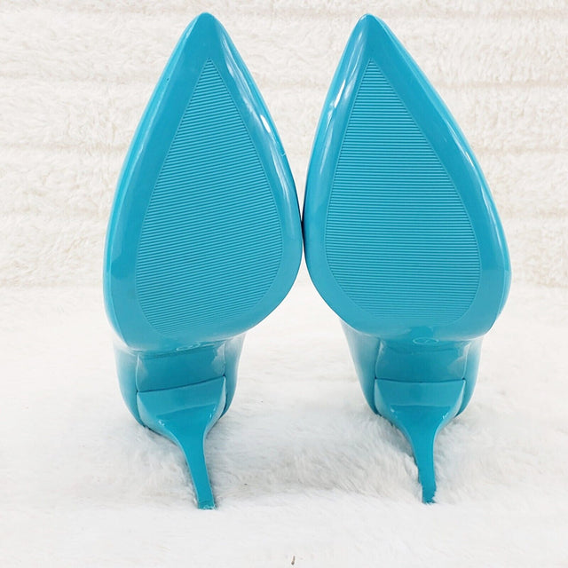 Fabio Turquoise Blue Patent High Heel Shoes Pointy Toe Pump 7-11 - Totally Wicked Footwear