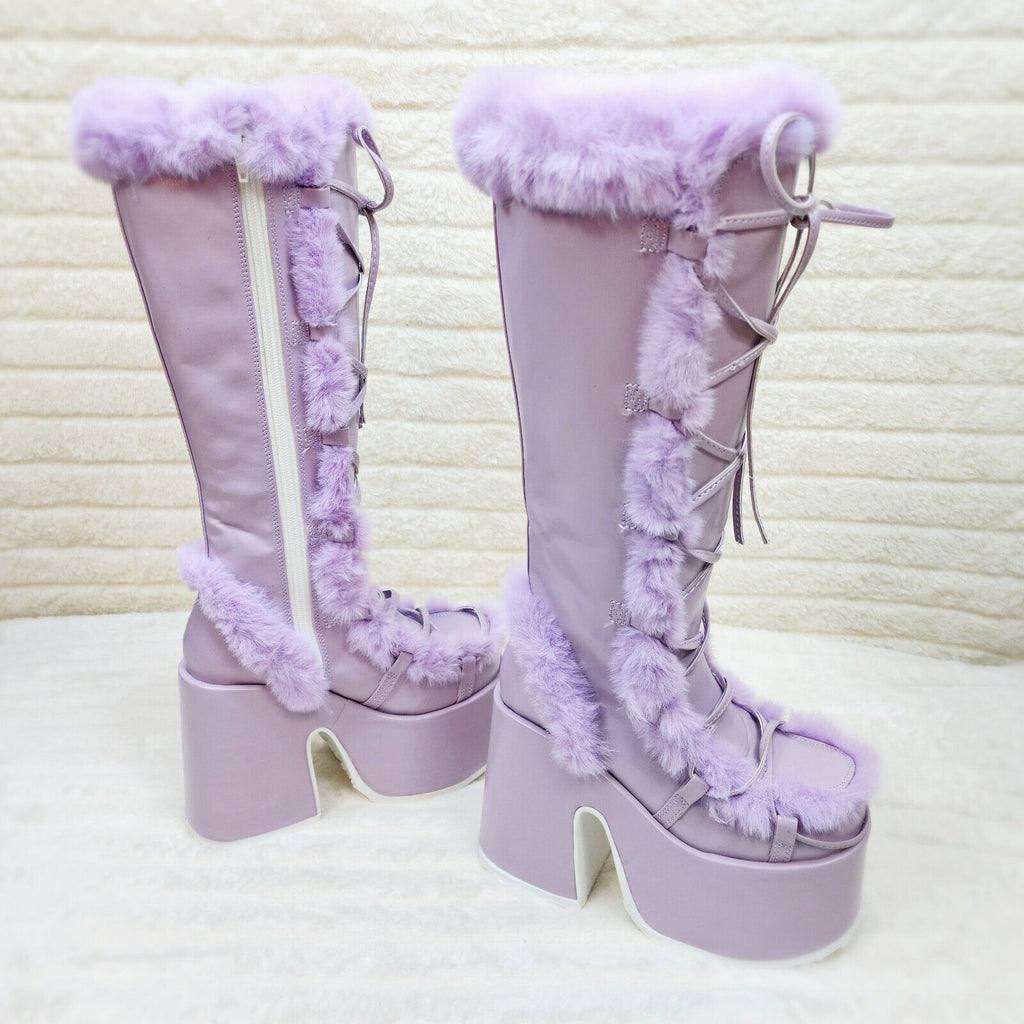 Demonia 311 Camel Stacked Pastel Purple Lilac Platform Goth Punk Knee Boots NY - Totally Wicked Footwear