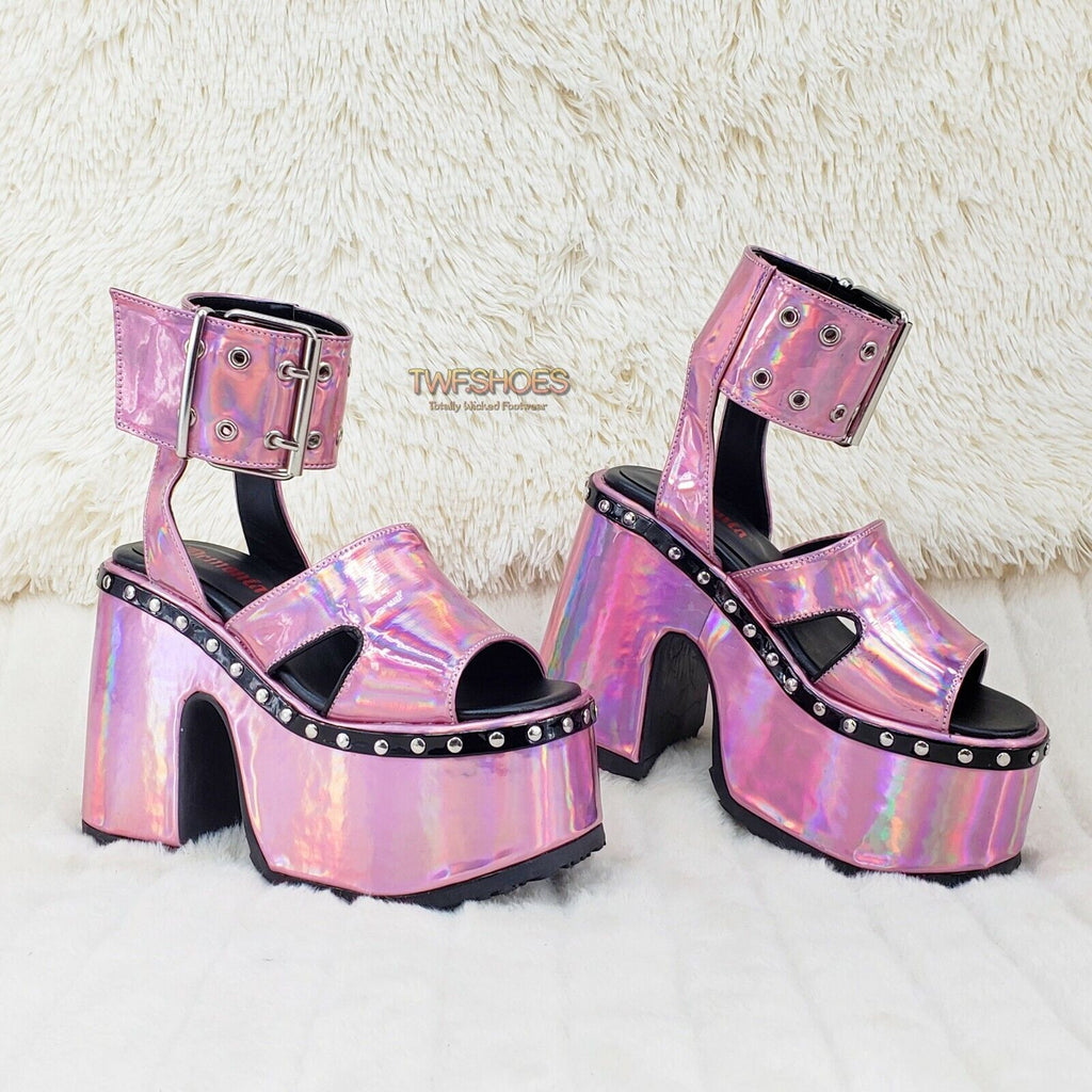 Demonia 102 Camel Stacked Pink Hologram Platform Sandals Goth Punk 6-12 NY - Totally Wicked Footwear