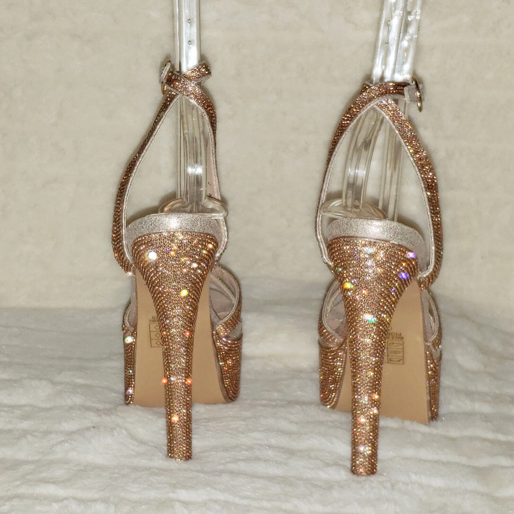Bejeweled Pioneer Rose Gold Sparkling Rhinestone Platform 6.5" Heels Shoes - Totally Wicked Footwear