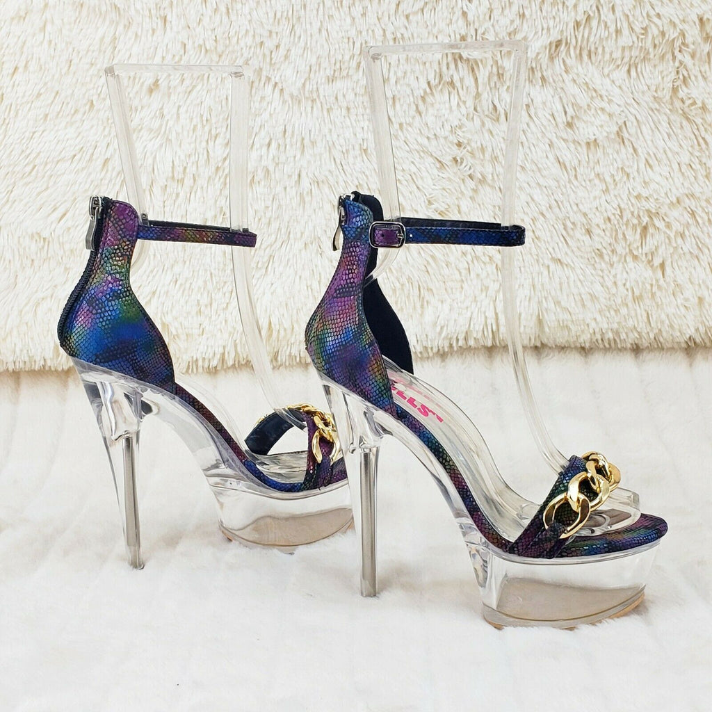 Voltaire Shimmery Multi Snake Closed Back Clear Platform High Heels - Totally Wicked Footwear