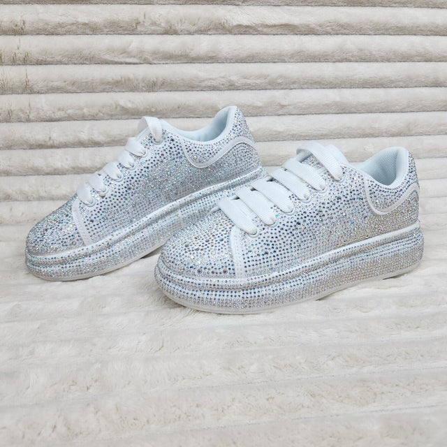 Dazzle Cush White Rhinestone Platform Sneakers Tennis Shoes - Totally Wicked Footwear