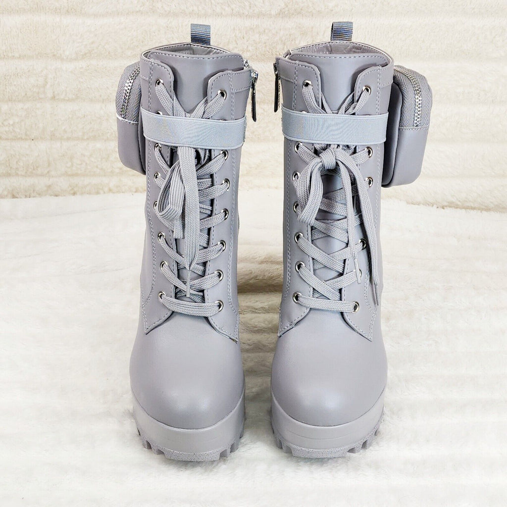 Secrets Grey Chunky Block Heel Side Purse/Pouch Ankle Boots Brand New - Totally Wicked Footwear