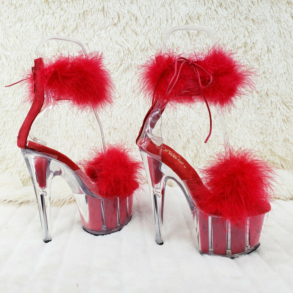 Adore 724F Red Marabou Platform Shoes Sandals 7" High Heel Shoes NY - Totally Wicked Footwear