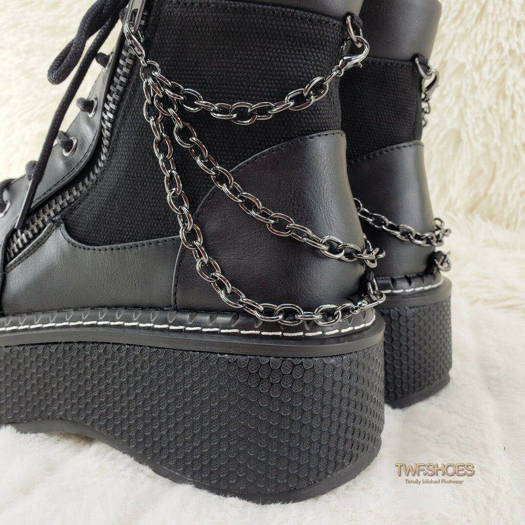 Demonia Emily 114 Black Canvas Chain 2" Platform Punk Goth Ankle Boots NY - Totally Wicked Footwear