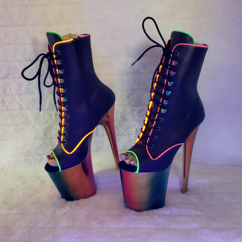 Flamingo 1021RC Rainbow Chrome 8" Heels Platform Neon Trim Ankle Boots NY - Totally Wicked Footwear