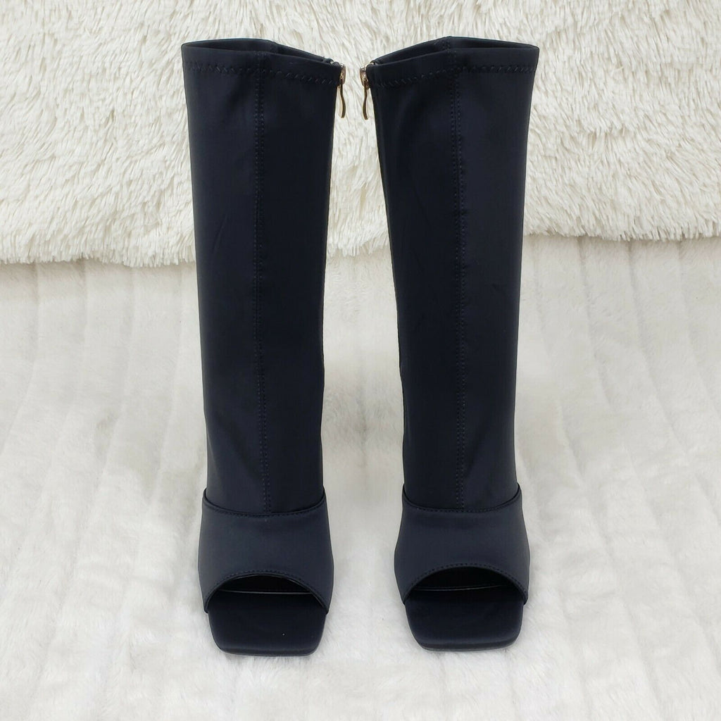 Victoria Black Stretch Square Open Toe High Heel Ankle Boots - Totally Wicked Footwear