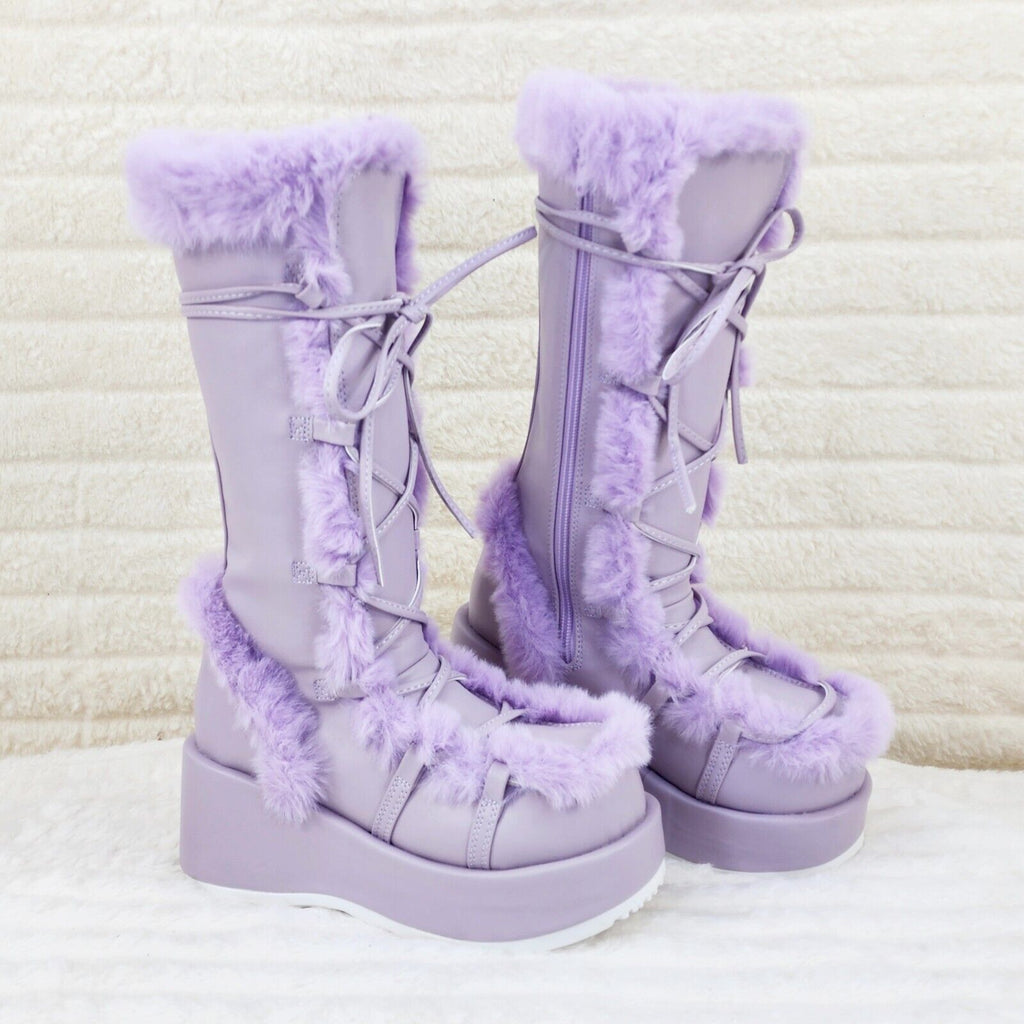 311 Cub Stomper Lilac Purple Mammoth Platform Goth Punk Calf Knee Boots NY - Totally Wicked Footwear