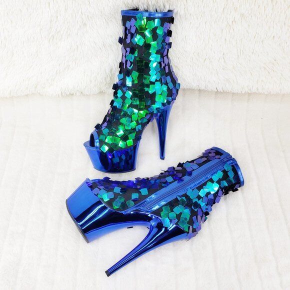 Delight 1031SQ Green Mermaid Sequin Ankle Boot 7" High Heel Shoe Sizes 11 NY - Totally Wicked Footwear