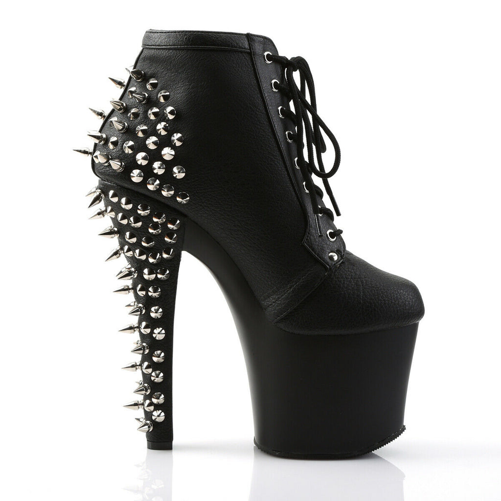 Fearless 700-28 Black Matte 7" Spiked Stud High Heel Platform Ankle Boots - Totally Wicked Footwear