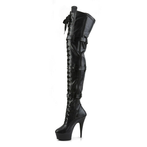 Delight 3028 Triple Buckle Thigh High Platform Torment Boot Black Sizes 7-14 NY - Totally Wicked Footwear