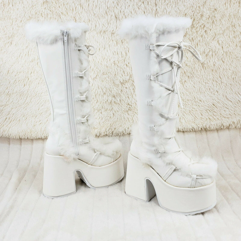 Demonia 311 Camel Stacked White Mammoth Platform Goth Punk Knee Boots NY Restock - Totally Wicked Footwear