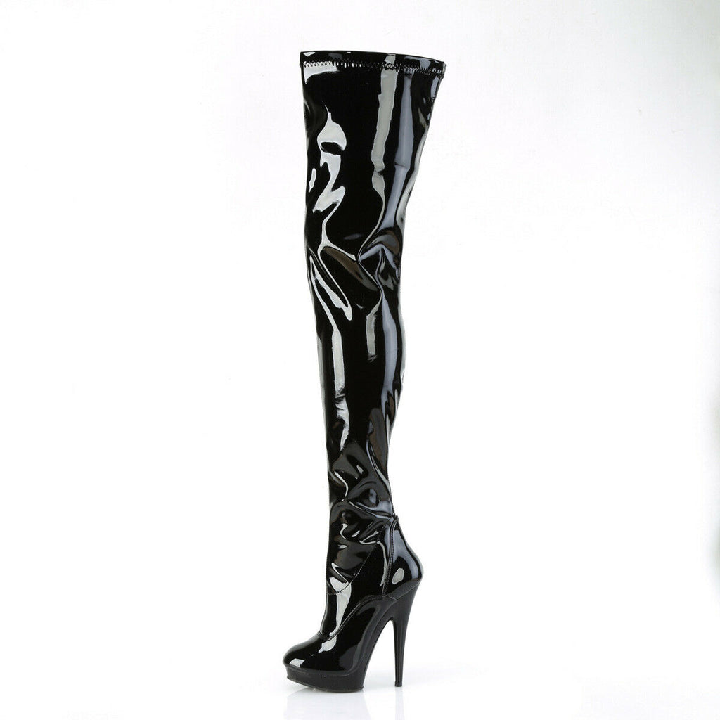 Sultry 4000 Stretch Patent Black 6" High Heel Platform Thigh High Crotch Boots - Totally Wicked Footwear