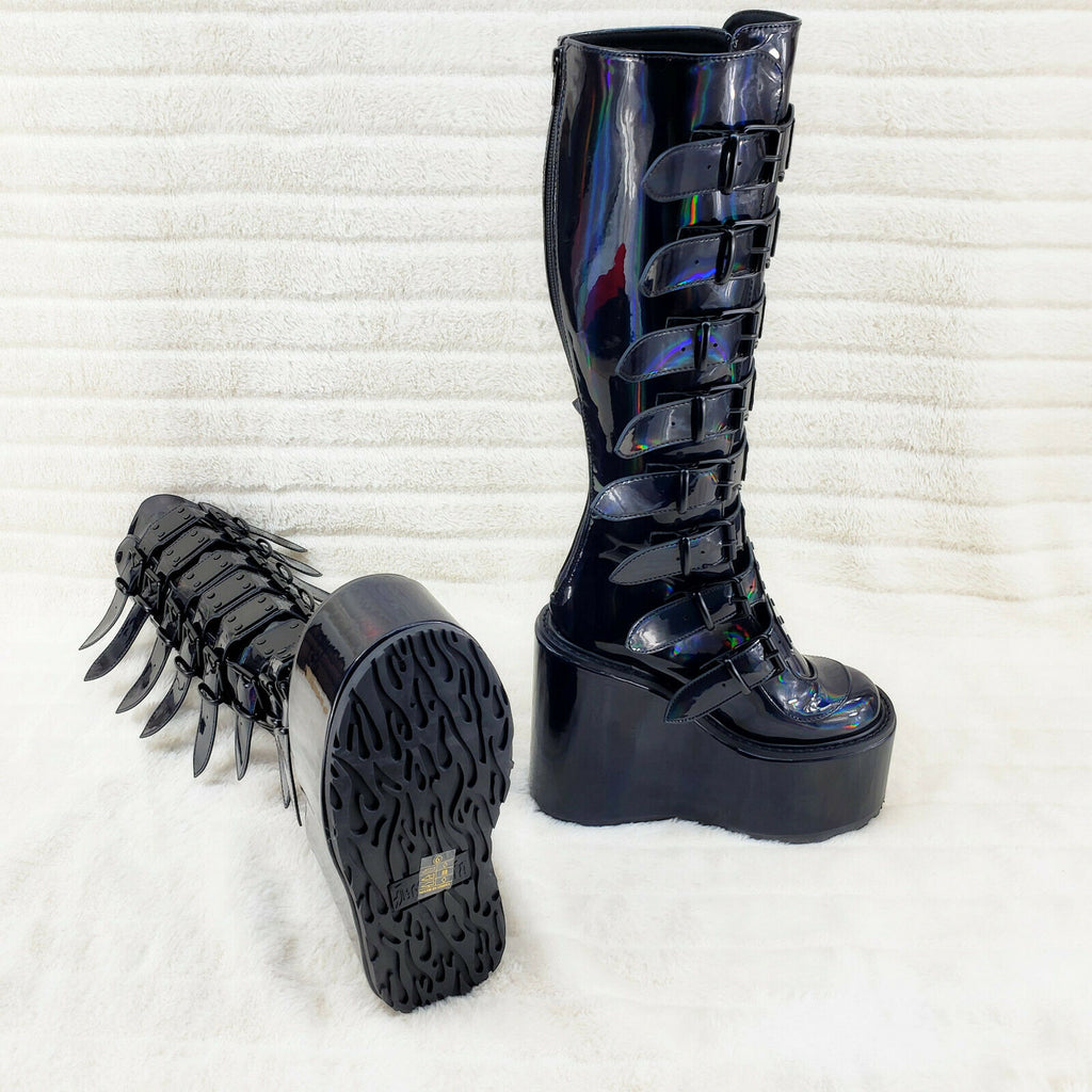 Swing 815 Black Oil Slick hologram Goth Punk Knee Boot 5.5" Platform In House - Totally Wicked Footwear