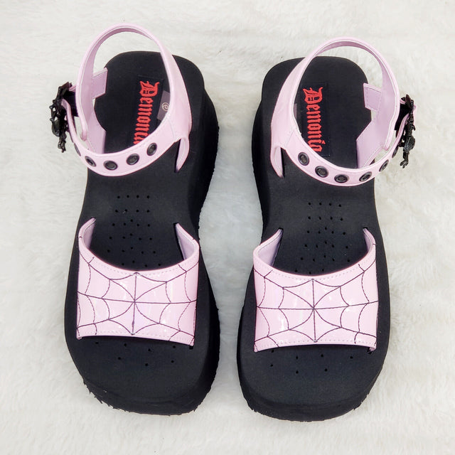 Funn Platform Goth Spider Web Sandals Ankle Strap Wedge Shoes Pink In House - Totally Wicked Footwear