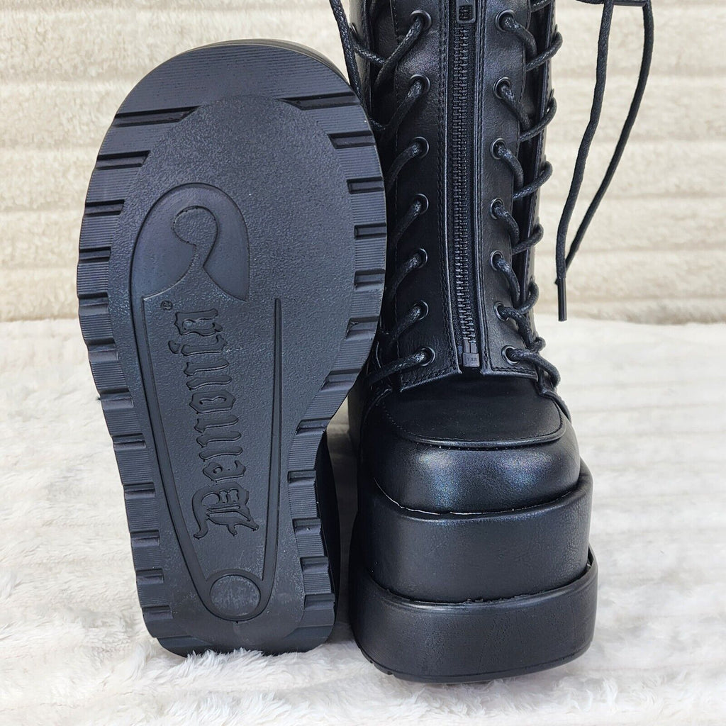 Void Black Matte Reflective Platform Wedge Mid Calf Boots IN HOUSE NY Demonia - Totally Wicked Footwear