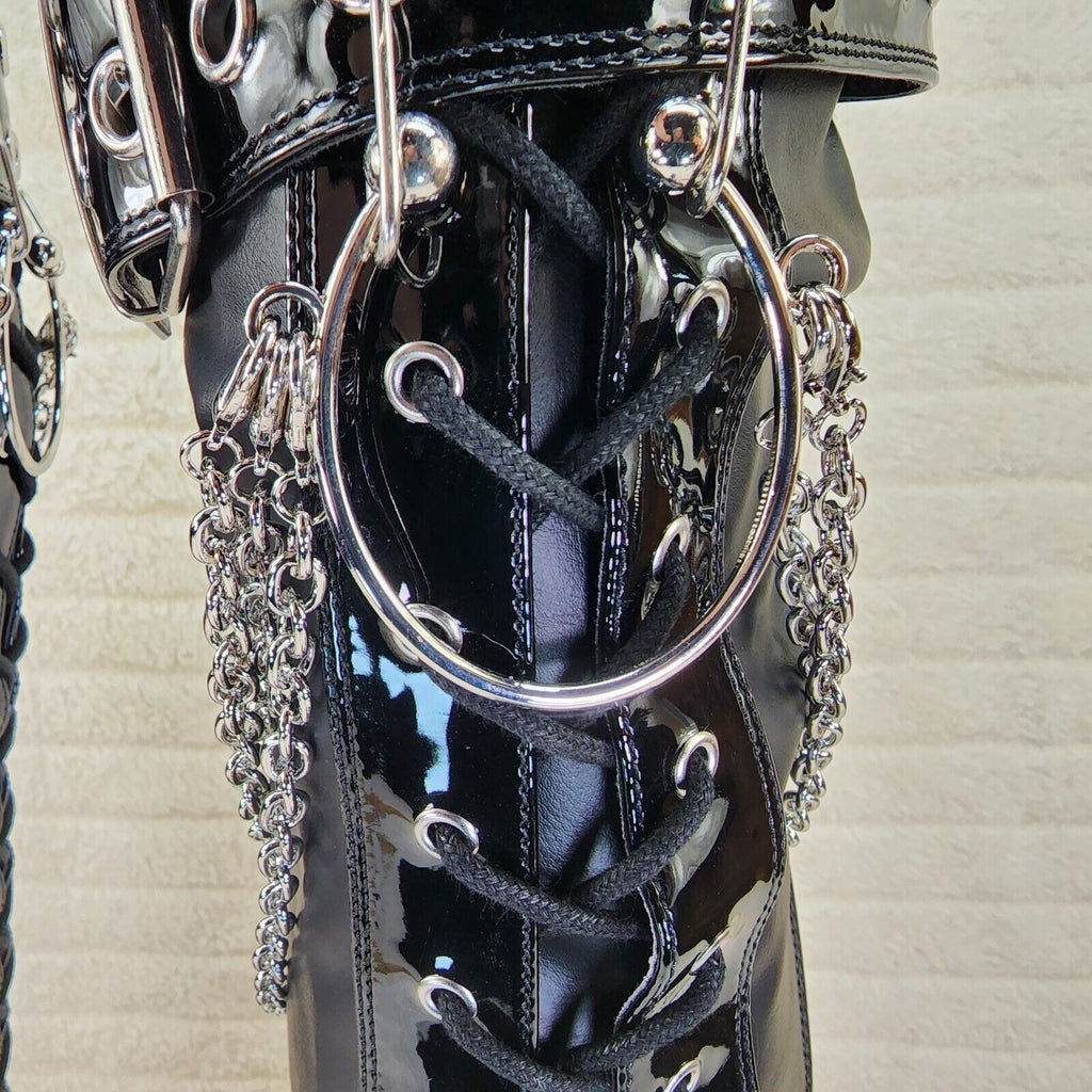 Bratty 304 Zipper Strap Buckle Biker Goth Punk Lace Up Thigh Boots In House NY - Totally Wicked Footwear
