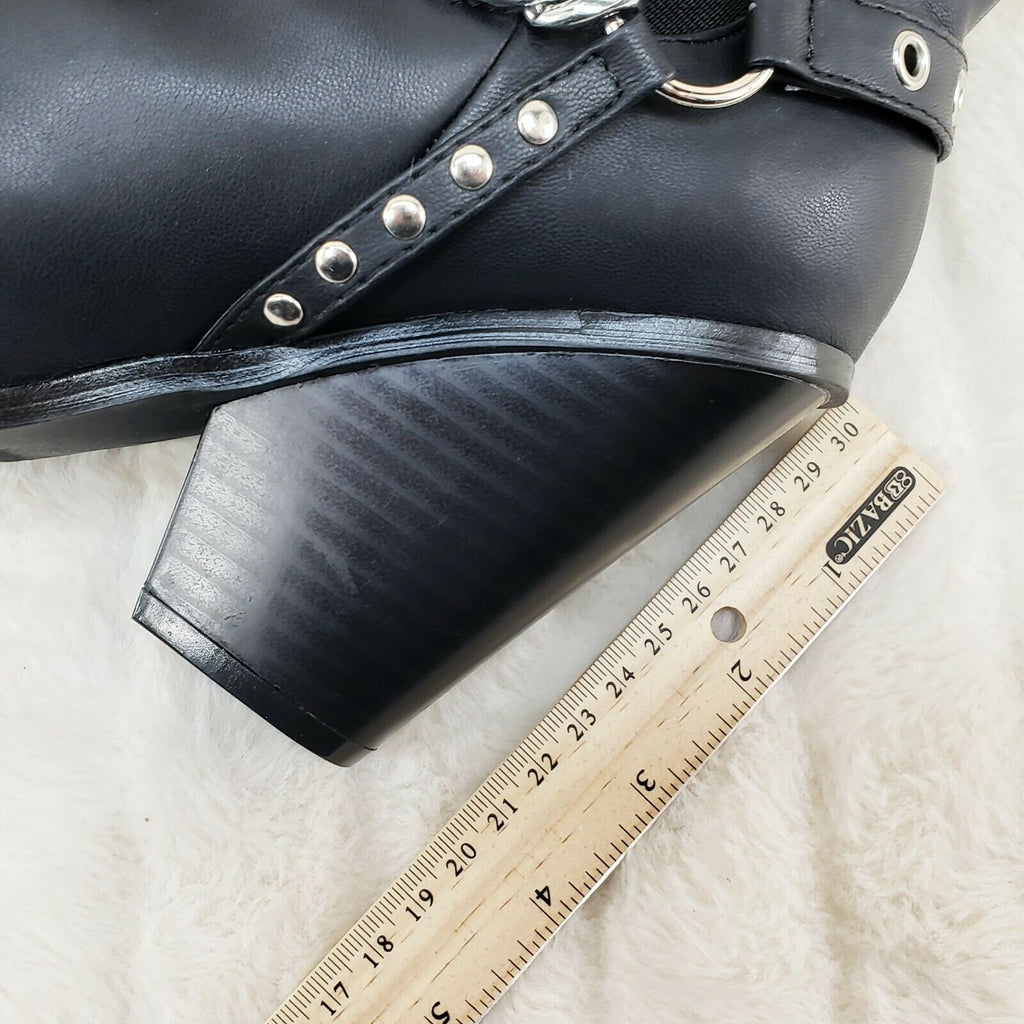 Dimitri Western Chain Strap Cowboy / Cowgirl Pull Ankle Boots Black 6-11 - Totally Wicked Footwear