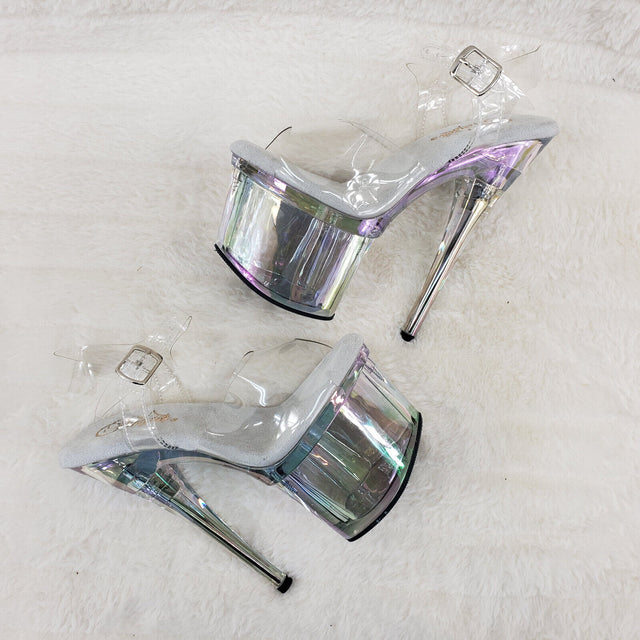 Esteem 708RBG Clear Hologram Platform Shoes Sandals 7" High Heel Shoes NY - Totally Wicked Footwear