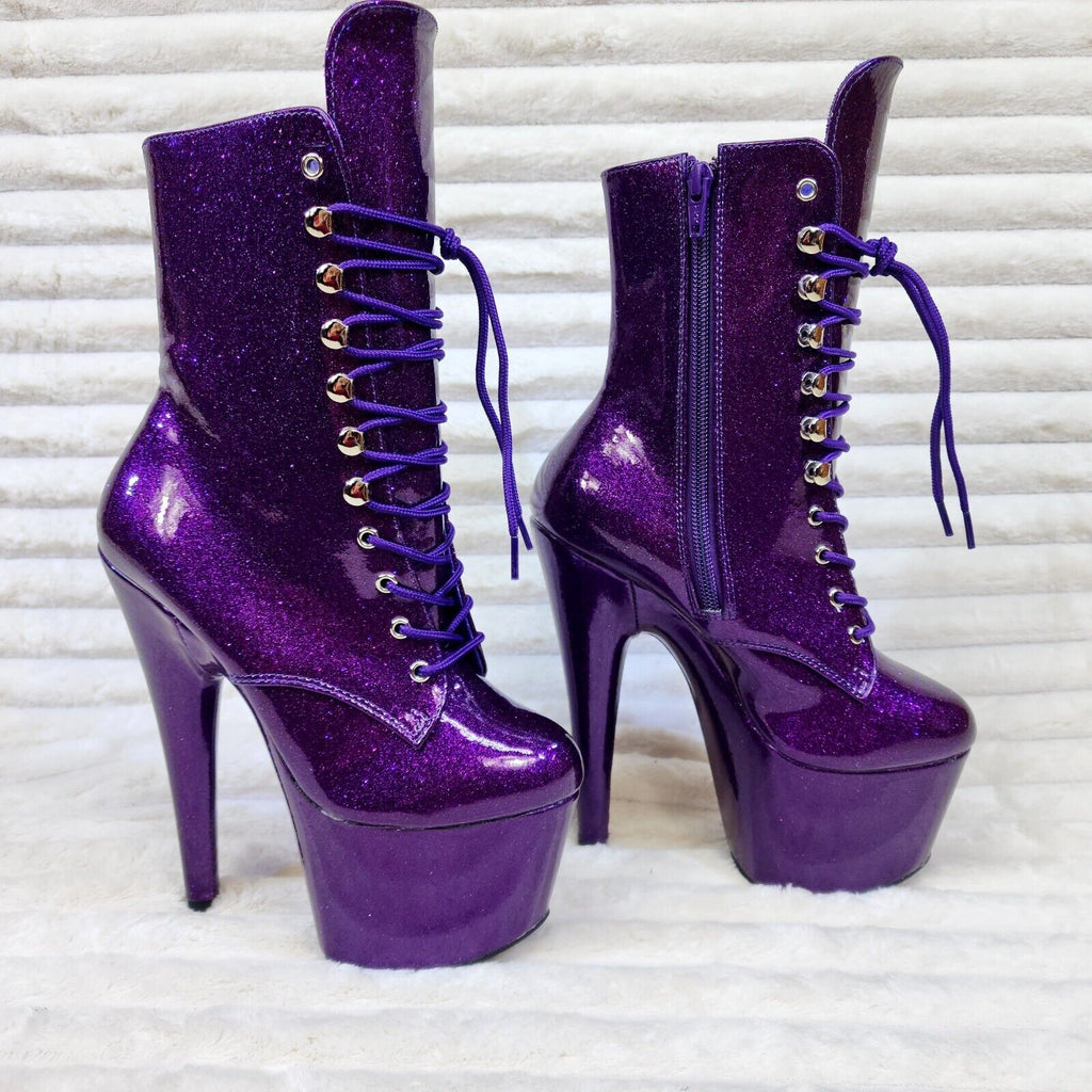Adore 1020 Royal Purple Glitter Patent  7" High Heel Platform Ankle Boots NY - Totally Wicked Footwear