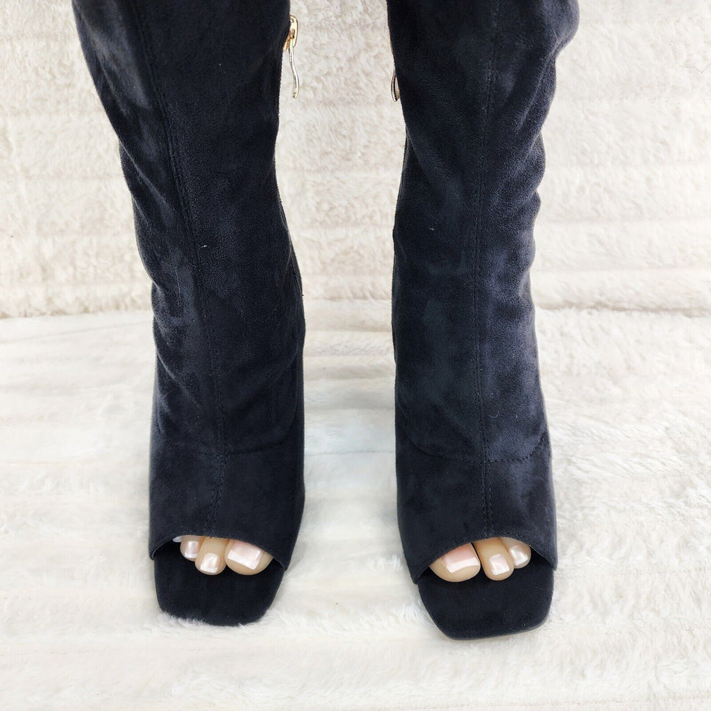 Zen Love Colorful Black Stretch FX Suede Over The Knee Boots Wedge Heart heels - Totally Wicked Footwear