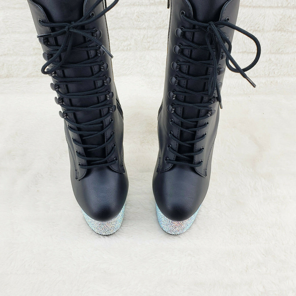 Bejeweled 1020 Rhinestone Platform Lace Up Ankle Boots 7" High Heels IN HOUSE - Totally Wicked Footwear