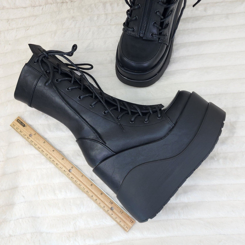 Void Black Matte Reflective Platform Wedge Mid Calf Boots IN HOUSE NY Demonia - Totally Wicked Footwear