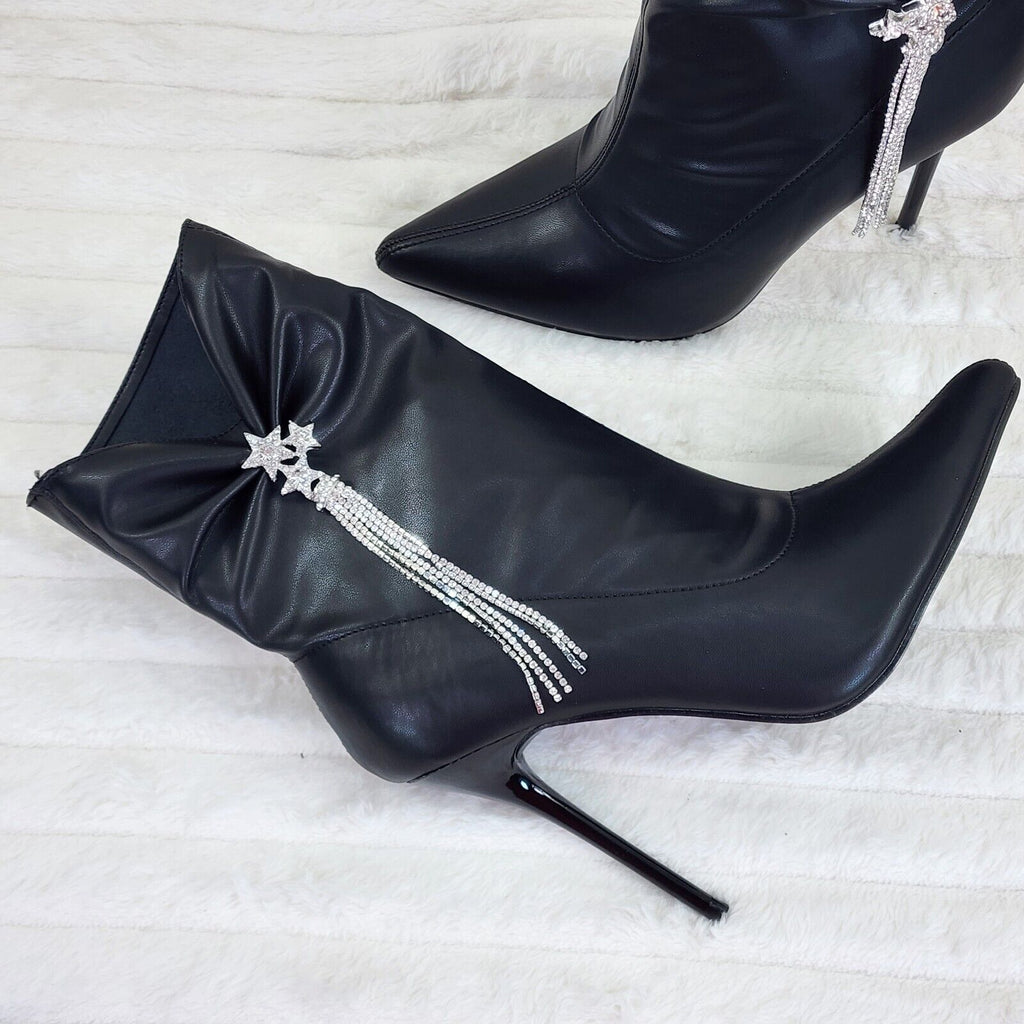 Sherry Black Pull on Drape Rhinestone Pendent High Heel Ankle Boots - Totally Wicked Footwear