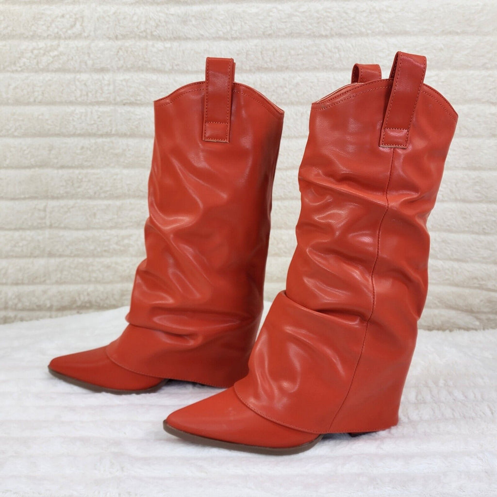 Humbled Orange Skirted Fold Over Western Cowgirl Boots - Totally Wicked Footwear