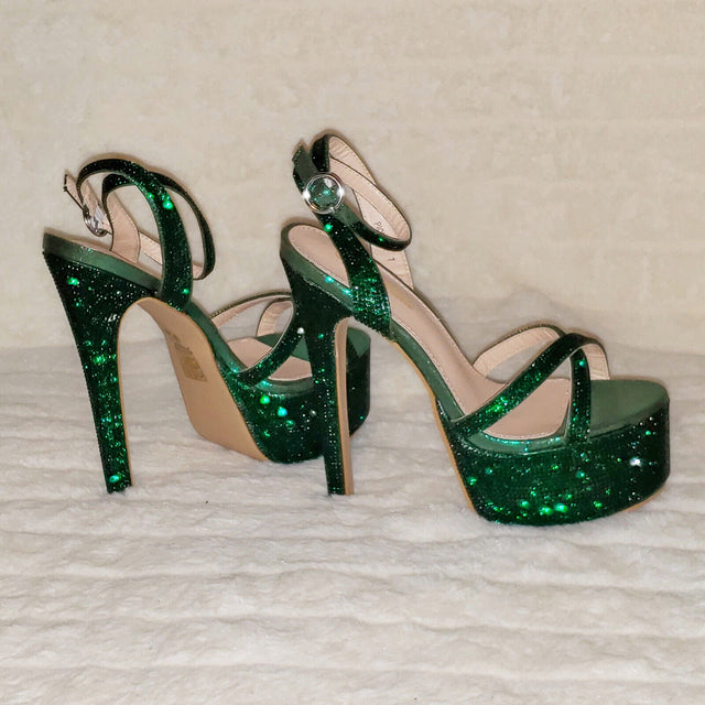Bejeweled Pioneer Emerald Green Sparkling Rhinestone Platform 6.5" Heels Shoes - Totally Wicked Footwear