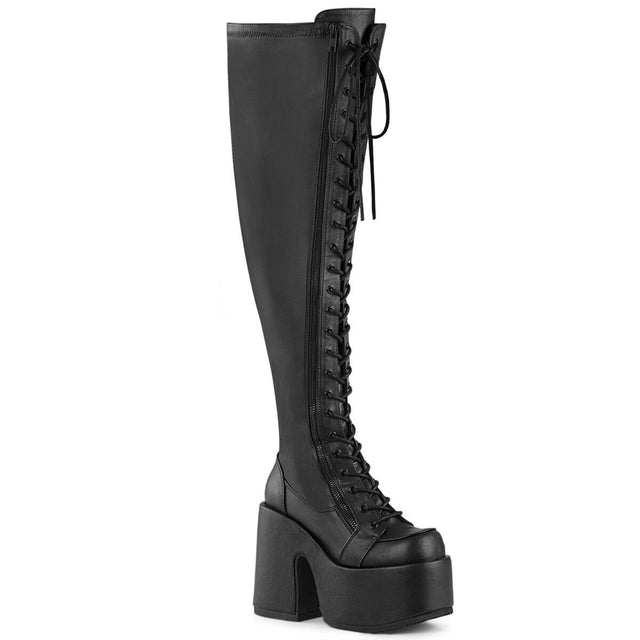 Camel 300WC Wide Cut Platform Stretch Goth Punk Thigh Boots Black Matte NY - Totally Wicked Footwear