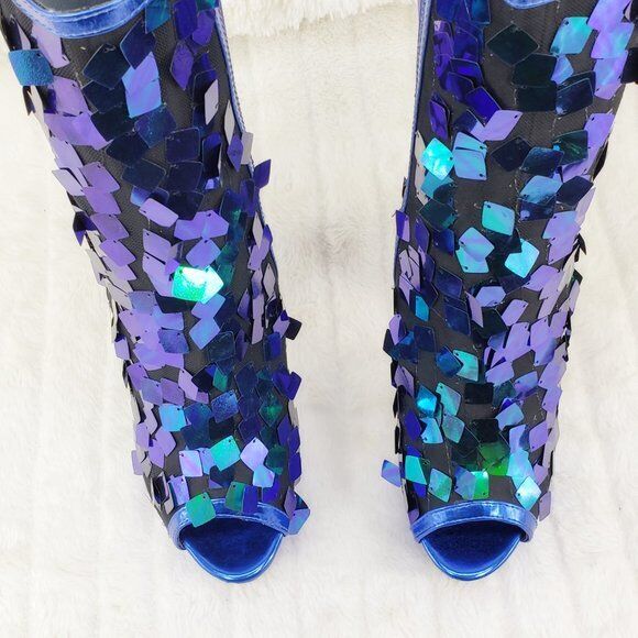 Delight 1031SQ Green Mermaid Sequin Ankle Boot 7" High Heel Shoe Sizes 11 NY - Totally Wicked Footwear