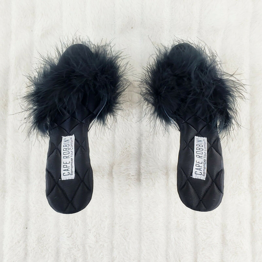 Maren Marabou Feather Slip On Platform Sandals 6" Stiletto Heel Shoes Black - Totally Wicked Footwear