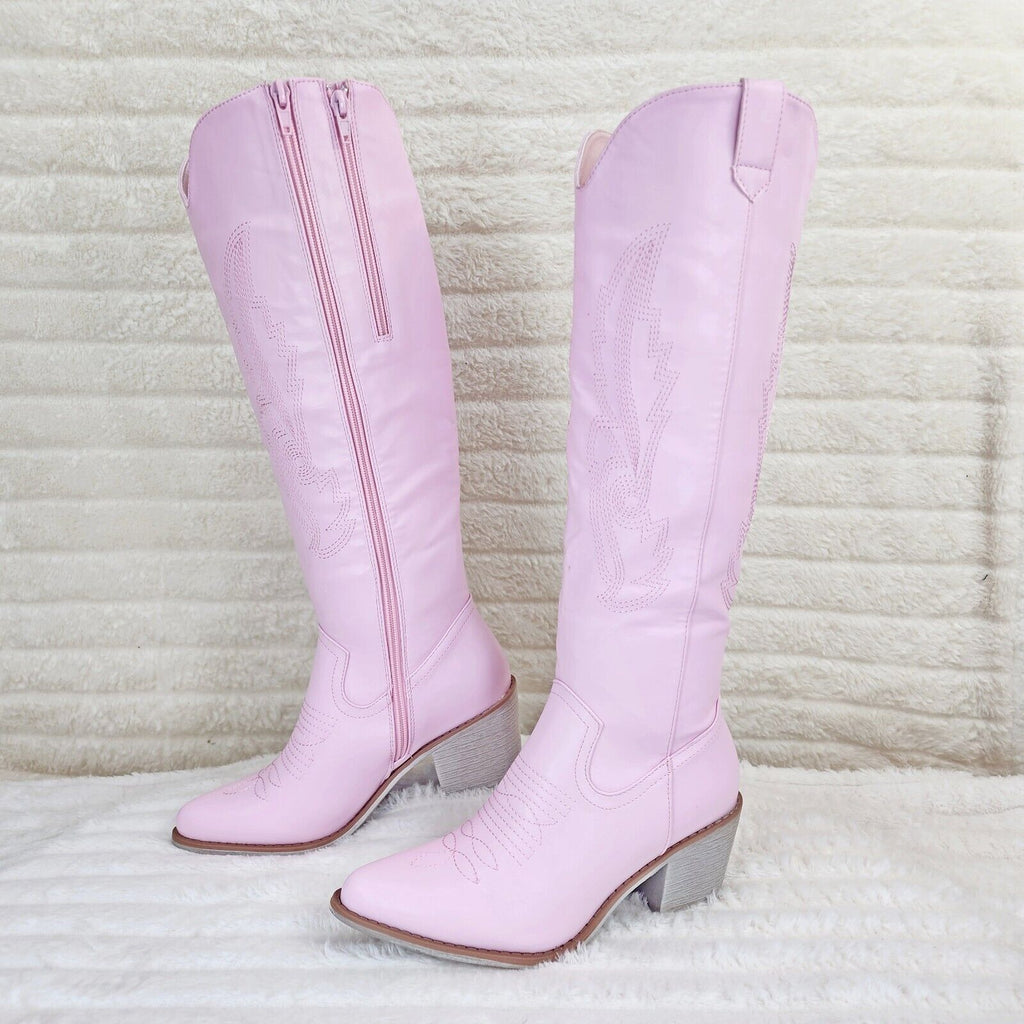 Wild Ones Rodeo Embroidered Baby Pink Cowboy Cowgirl Boots Tuck Zipper Plus - Totally Wicked Footwear