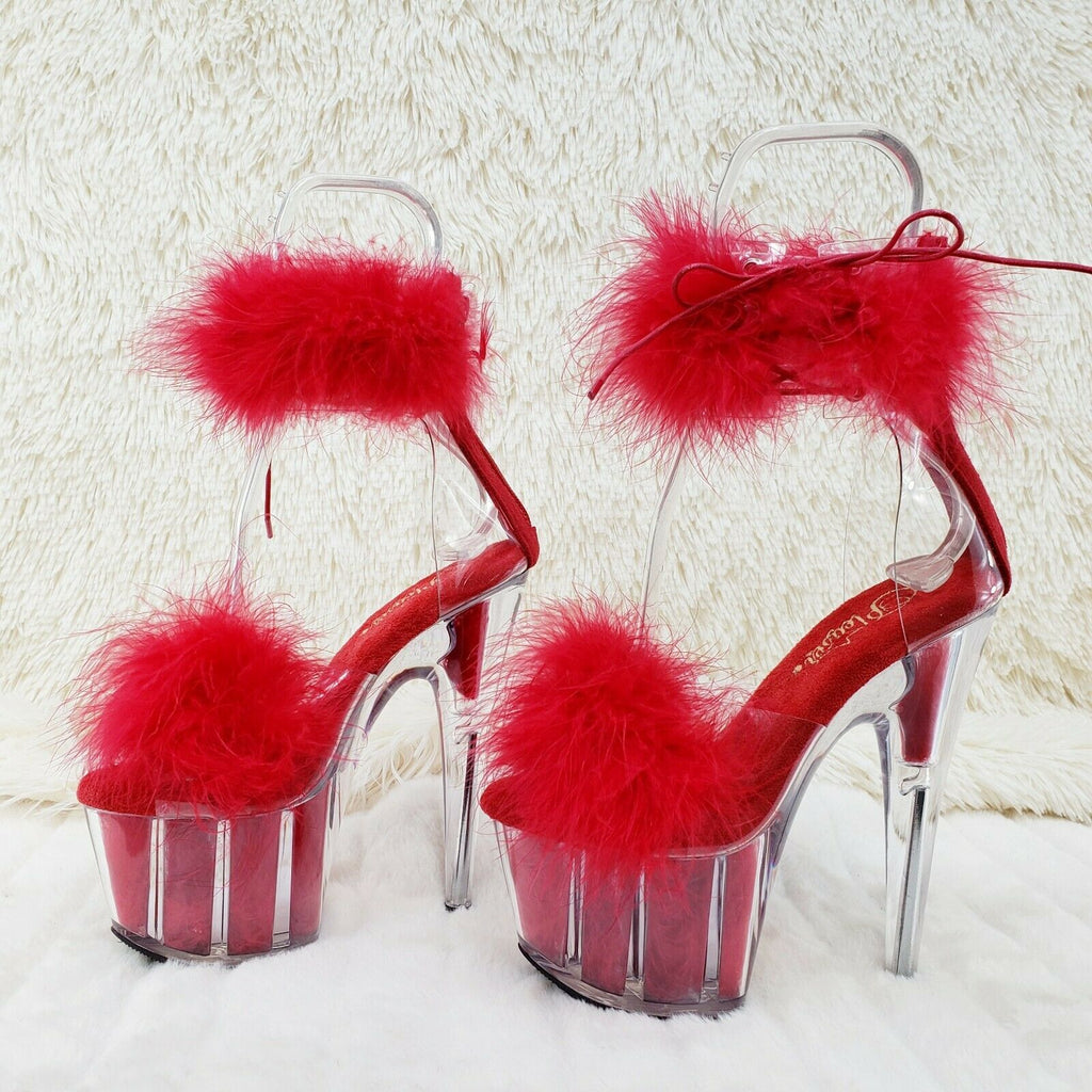 Adore 724F Red Marabou Platform Shoes Sandals 7" High Heel Shoes NY - Totally Wicked Footwear